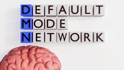 A human brain with the words "DEFAULT MODE NETWORK" Ilustración de archivo