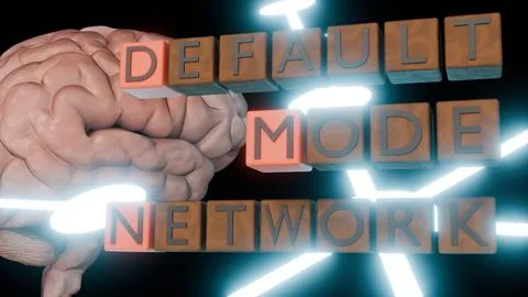 A human brain with the words "DEFAULT MODE NETWORK" イラスト素材