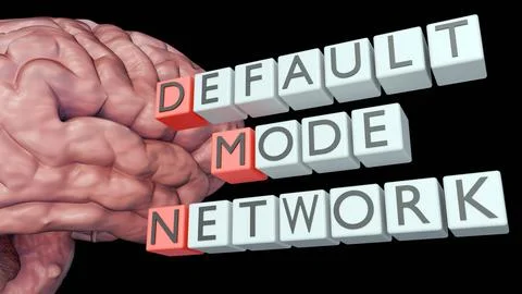 A human brain with the words "DEFAULT MODE NETWORK" Ilustración de archivo