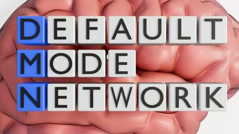 A human brain with the words "DEFAULT MODE NETWORK" Ilustración de archivo