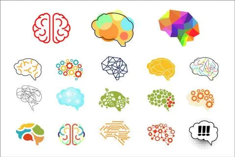 Human brains in various styles. Mind icons set. Elements for logo, web site, app Illustrazione stock