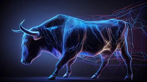 Human bull with a glowing wireframe background Stock Illustration