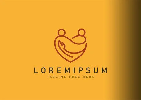 Human care logo design. Vector illustration of lovers with hearts. Modern log Иллюстрация