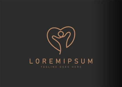 Human caring logo design. Vector illustration of abstract people and hearts i 스톡 일러스트