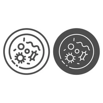 Human cells against coronavirus in microscope line and solid icon. Healthy cell Stock Illustration