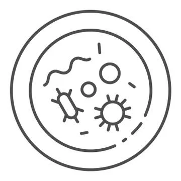 Human cells against coronavirus in microscope thin line icon. Healthy cell with Stock Illustration