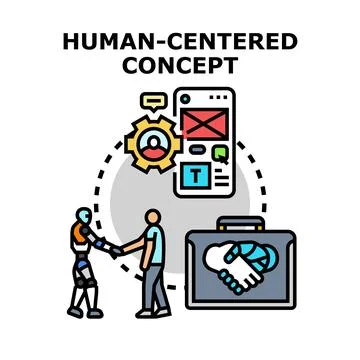 Human centered design concept with robot collaboration Stock Illustration