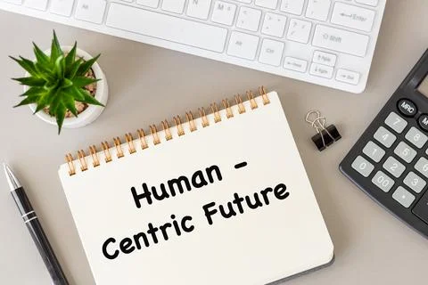 Human-centric future. Corporate slogan written in a notebook  Stock-Fotos
