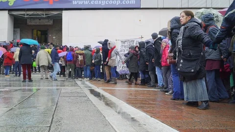  A human chain around Piazza Maggiore against Salvini's politics Stock Footage 102268291