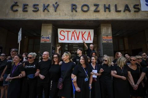 Human chain forms in Prague to support Czech public broadcasters amid their stri Stock Photos
