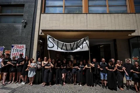 Human chain forms in Prague to support Czech public broadcasters amid their stri Stock Photos