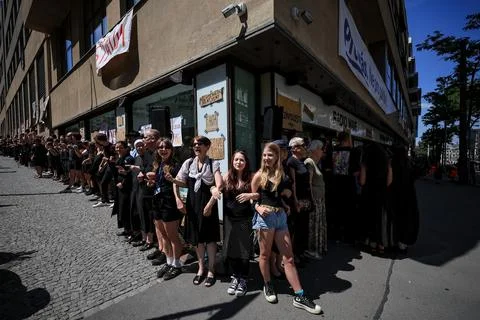 Human chain forms in Prague to support Czech public broadcasters amid their stri Stock Photos