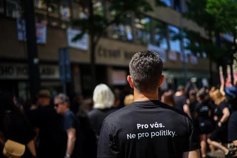 Human chain forms in Prague to support Czech public broadcasters amid their stri Stock Photos