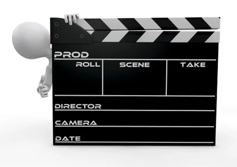 Human character appearing from behind a clapperboard Stock Illustration