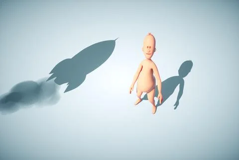 Human character looking up to a plane. Start up and growth concept. Stock Illustration