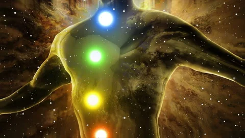 Human chest silhouette with multiple color Chakra dots effect Stock Footage 202151801