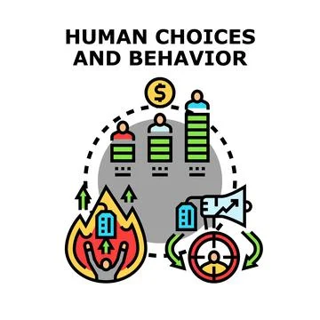 Human choices and behavior impacting financial decisions and consequences Illustrazione stock