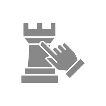 Human chooses a rook chess gray icon. Board game, table entertainment symbol Stock Illustration
