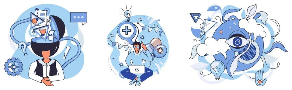 Human Cognition and Creativity Problem-Solving and Abstract Thinking Visualiz Illustrazione stock