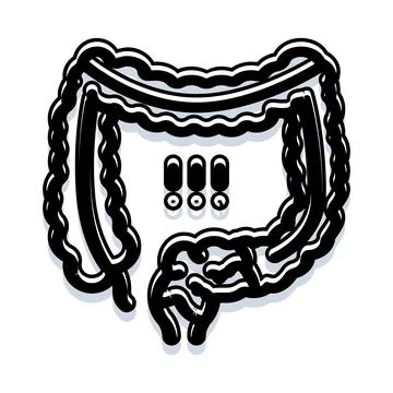 Human colon with exclamation marks indicating disease symptom Stock Illustration