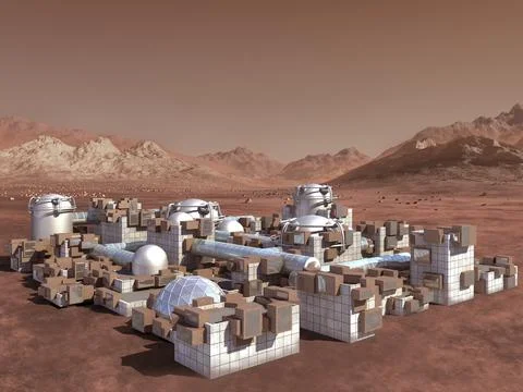 Human colony on Mars Stock Illustration