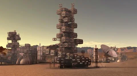 Human colony on Mars Stock Illustration