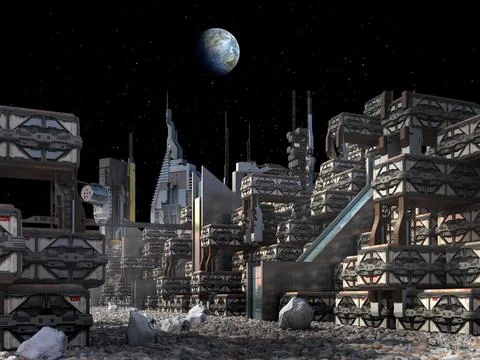 Human colony on the Moon Ilustração Stock