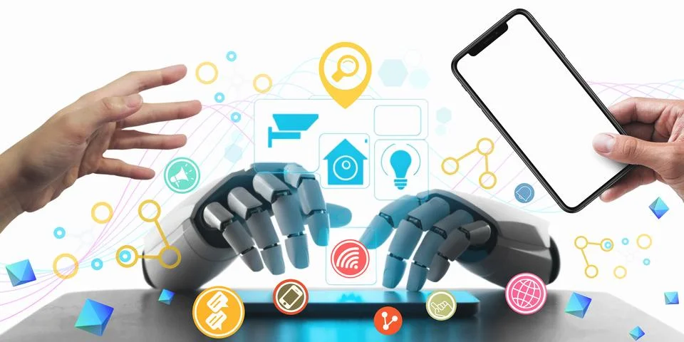 Human commands to connect with smart technology innovations and a new lifestyle Stock Illustration