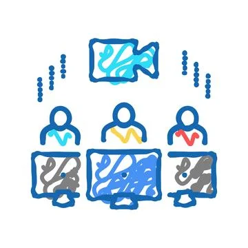 Human communicate video call icon doodle illustration 스톡 일러스트