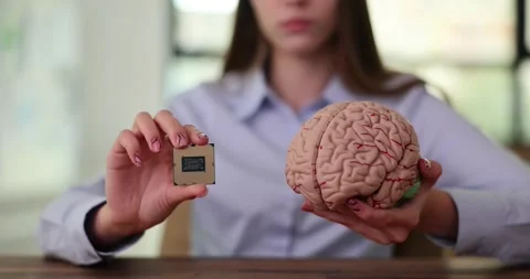 Human computer chip in a model of human brain Stock Footage 254167611
