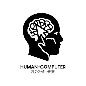 Human Computer Interaction Logo Design with Brain Network Stock Illustration