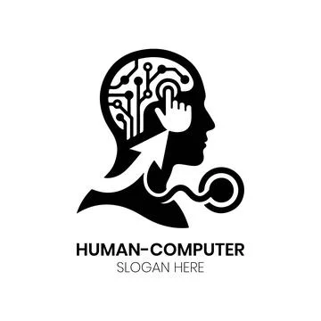 Human Computer Logo Design with Brain Network and Artificial Intelligence Stock Illustration