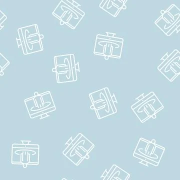 Human on computer screen line seamless pattern 스톡 일러스트