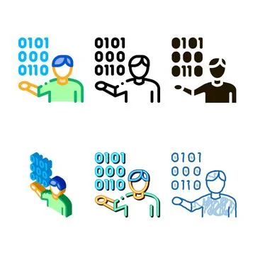 Human concepts binary code icon vector outline 스톡 일러스트