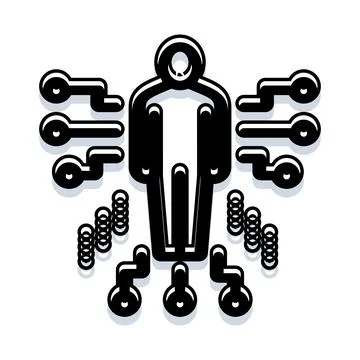 Human connecting with artificial intelligence and digital technology 库存插图