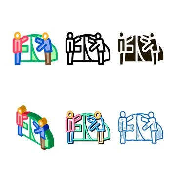 Human construct range tent icon vector outline Stock Illustration