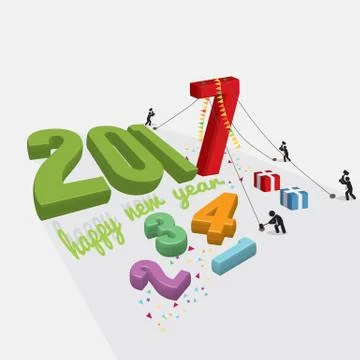 Human Constructing New Year 2017 Vector Illustration Stock-Illustration