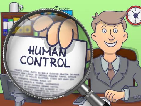 Human Control through Magnifying Glass. Doodle Design Stock Illustration