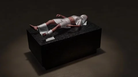 Human convulsing on stone slab. 3d animation render Stock Footage 250116722