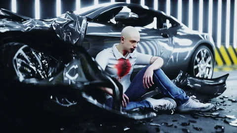 Human crash test dummy sitting near destroyed car crash test. Future concept Video stock 161062524