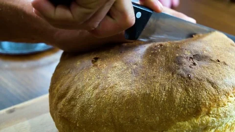Human cutting bread Vidéo 106019205