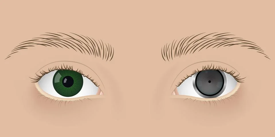 Human cyborg with camera inside one eye. Stock Illustration