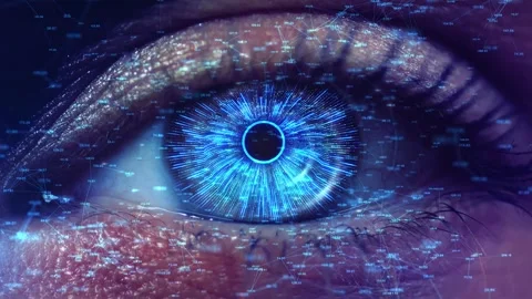 Human cyborg eye futuristic control protection personal internet security access Stock Footage 333971718