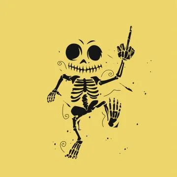 Human dancing skeleton on golden background vector illustration. Stock Illustration