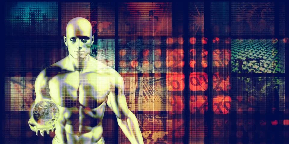 Human Data Connection and Artificial Intelligence Concept 库存插图