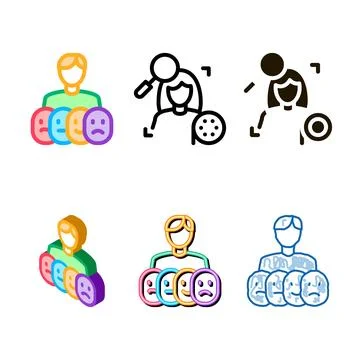 Human deepfake many modern faces icon vector outline Stock Illustration