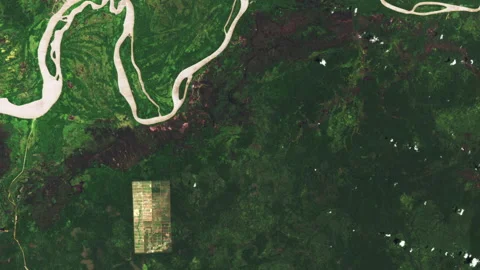 Human deforestation time lapse aerial satellite view on green rainforest Video stock 151740649