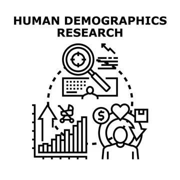 Human demographics research analyzing population data statistics Stock Illustration