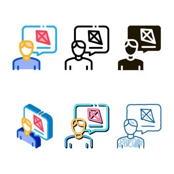 Human desire to fly kite icon set vector outline 스톡 일러스트
