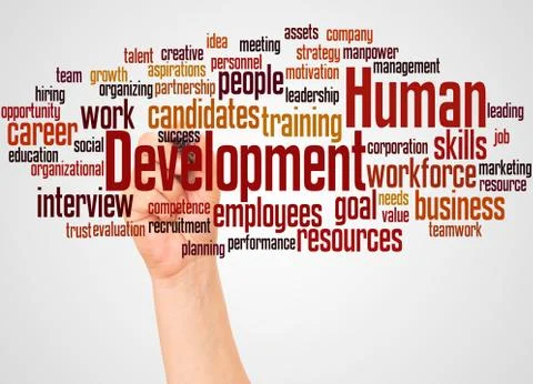 Human Development word cloud and hand with marker concept Stock Photos